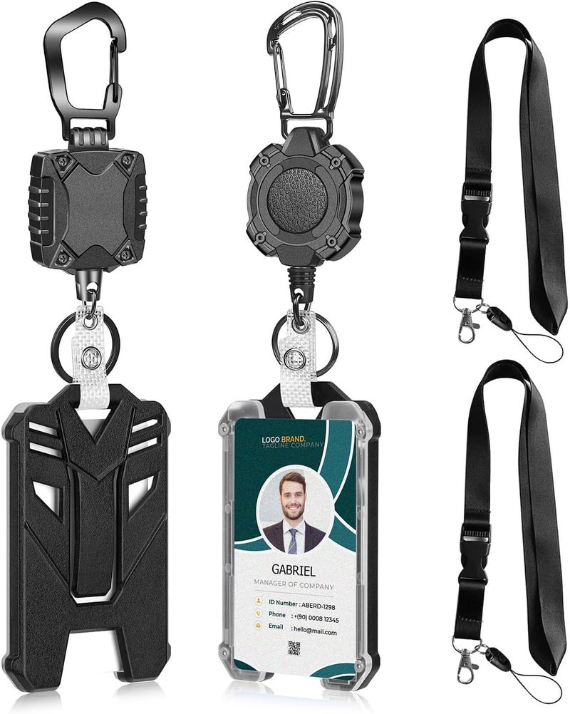 AIDSOTOU Badge Holder Retractable Clip Heavy Duty Carabiner Badge Reel Keychain with Breakaway lanyards for id Badges Cool Tactical ID Cards Holder - Image 1